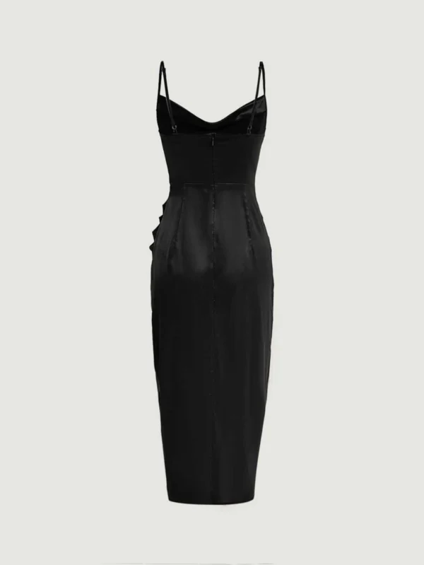 Vestido de tirantes unicolor fruncido de muslo con abertura de sat?n - Imagen 2