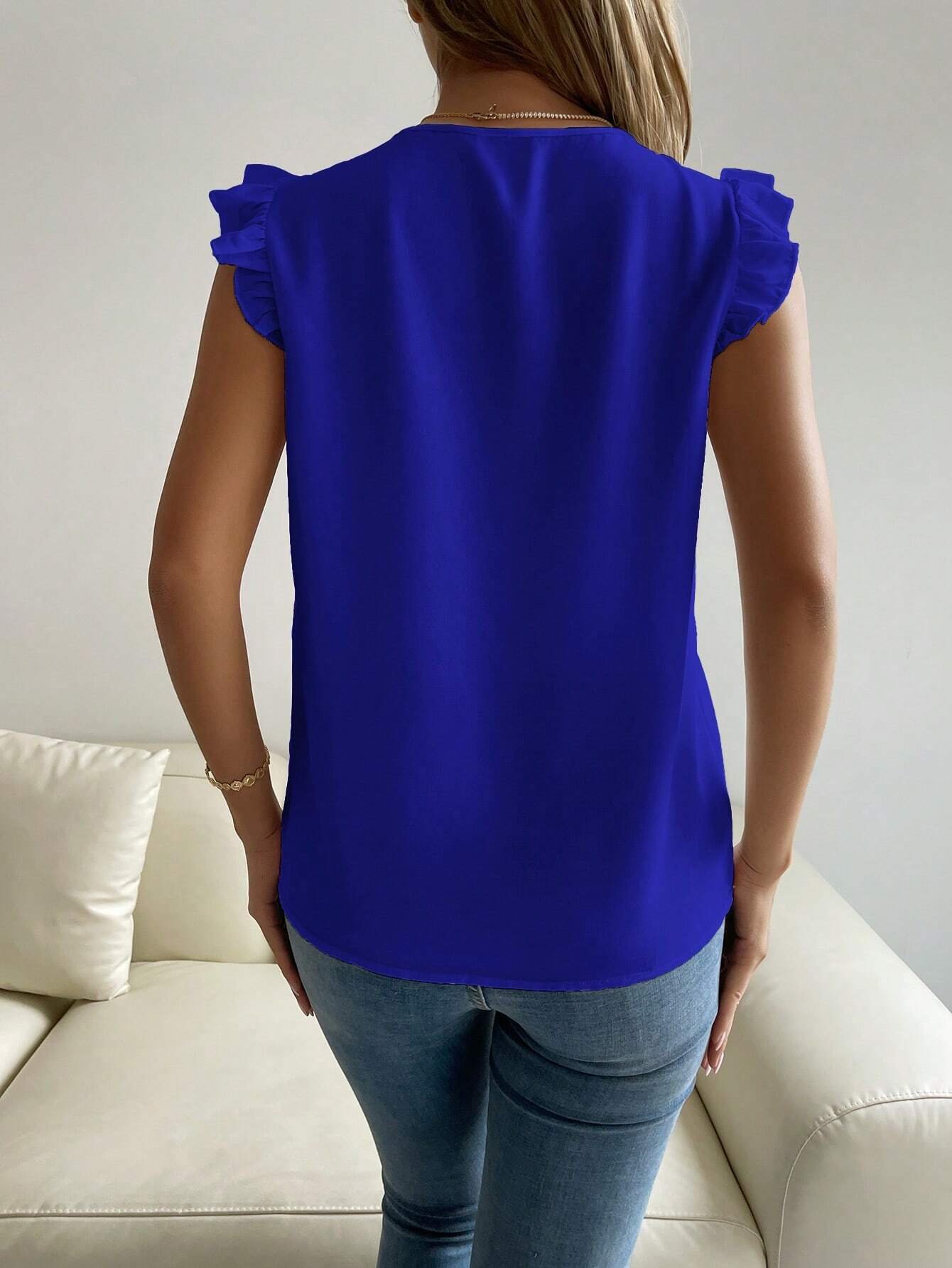 Blusa panel con encaje de manga con volante - Imagen 2