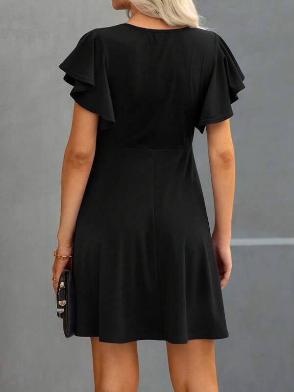 Vestido l?nea A unicolor de manga mariposa - Imagen 2