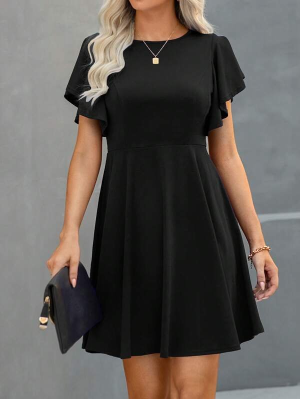 Vestido l?nea A unicolor de manga mariposa - Imagen 5