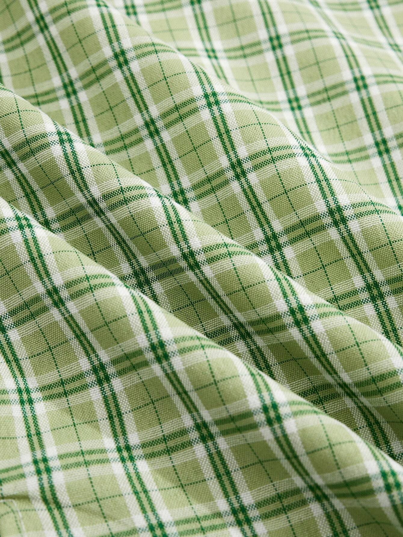 Qutie con estampado de cuadros de cuello con solapa Camisa crop & Falda bajo con abertura - Imagen 5