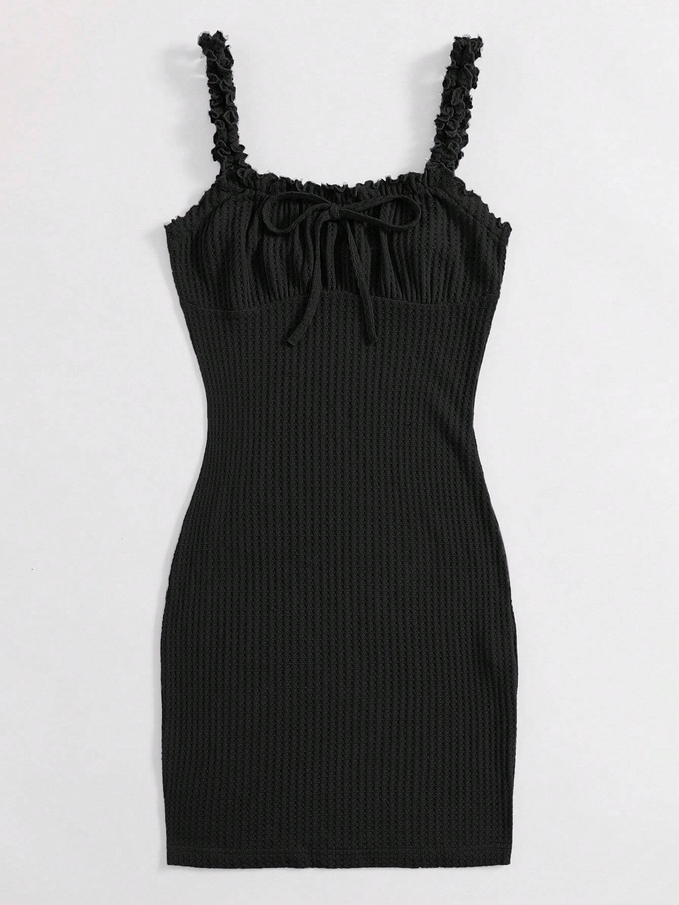 Vestido de tirantes ribete fruncido con cord?n delantero pecho con fruncido tejido de canal? - Imagen 4