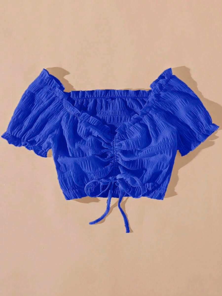 Camisa crop ribete fruncido con cord?n delantero - Imagen 3