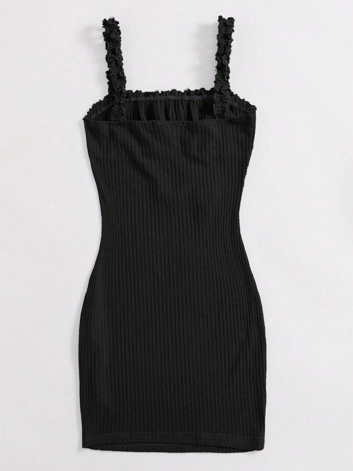 Vestido de tirantes ribete fruncido con cord?n delantero pecho con fruncido tejido de canal? - Imagen 5