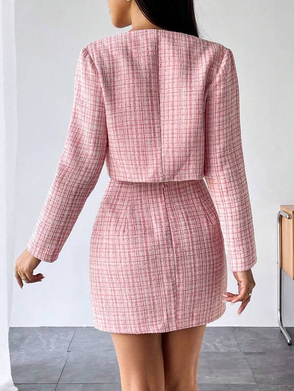 Cazadora crop & Falda con estampado de cuadros con parte delantera abierta - Imagen 2