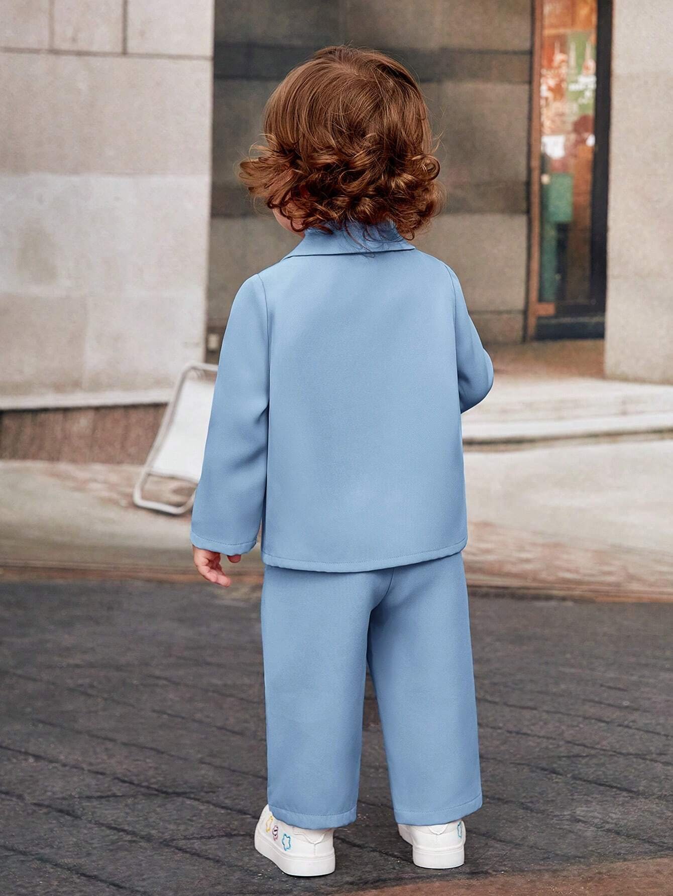 Beb? ni?a Abrigo de cuello esmoquin con parte delantera abierta con pantalones - Imagen 2