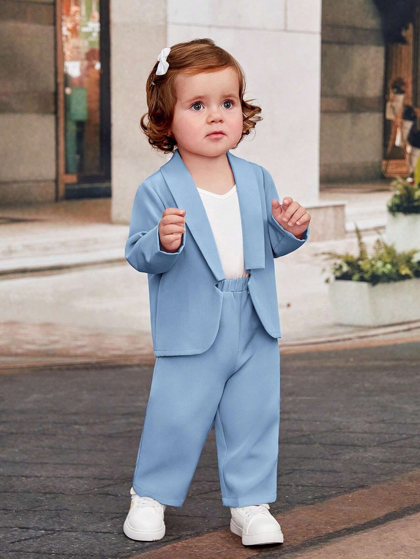 Beb? ni?a Abrigo de cuello esmoquin con parte delantera abierta con pantalones - Imagen 3