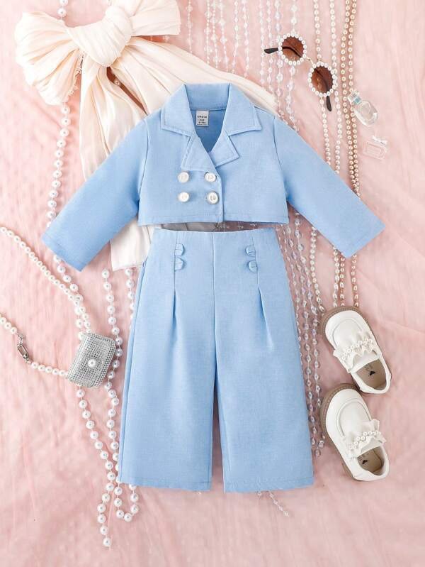 Beb? ni?a Pantalones con blazer de doble botonadura - Imagen 4