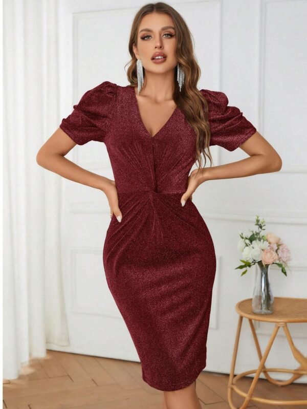 Vestido ajustado girante delantero de manga farol