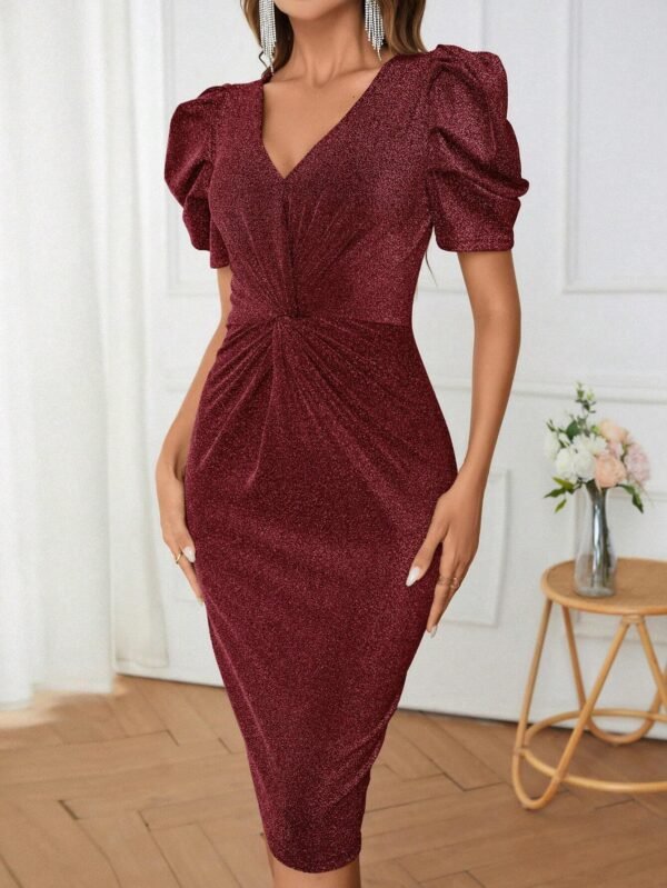 Vestido ajustado girante delantero de manga farol - Imagen 3
