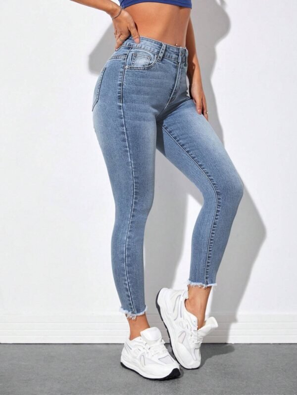 Jeans ajustados de talle alto bajo crudo - Imagen 4