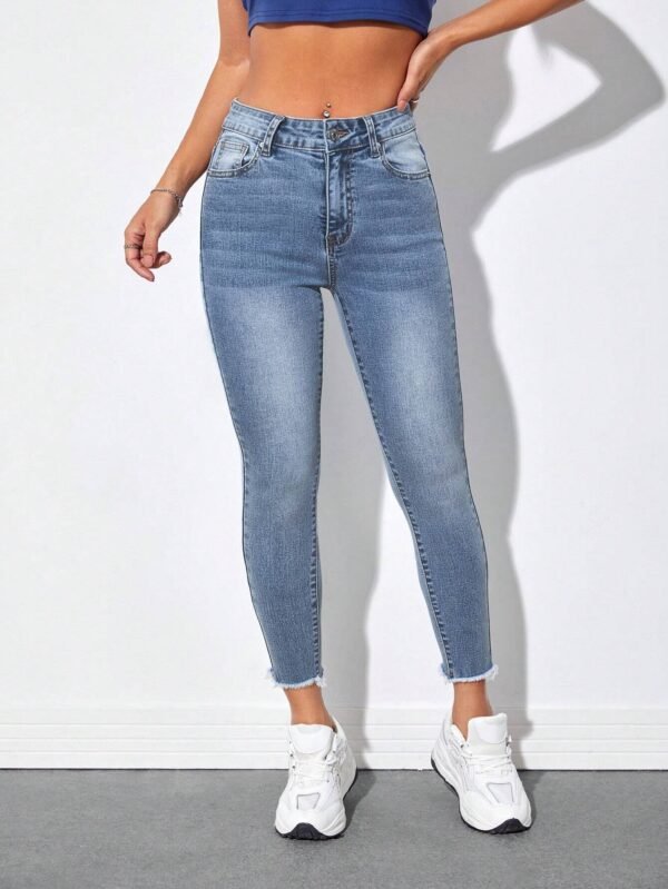 Jeans ajustados de talle alto bajo crudo - Imagen 2