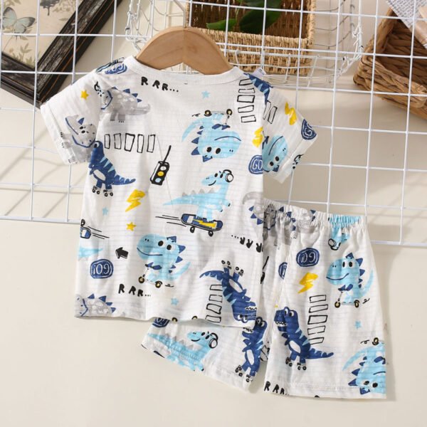 Camiseta de manga corta con estampado de animales de dibujos animados de algod?n puro para ni?os peque?os de 2 piezas y pantalones cortos a juego - Imagen 2