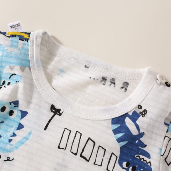 Camiseta de manga corta con estampado de animales de dibujos animados de algod?n puro para ni?os peque?os de 2 piezas y pantalones cortos a juego - Imagen 6