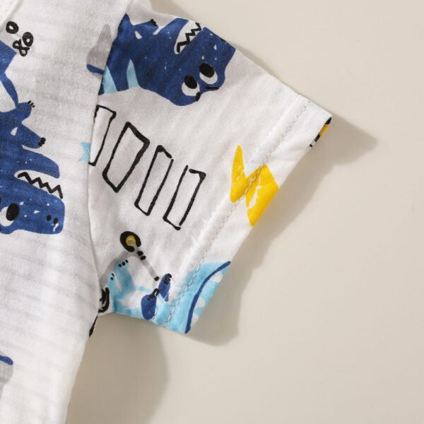 Camiseta de manga corta con estampado de animales de dibujos animados de algod?n puro para ni?os peque?os de 2 piezas y pantalones cortos a juego - Imagen 4