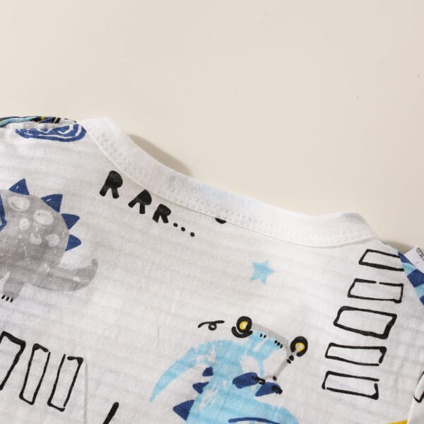 Camiseta de manga corta con estampado de animales de dibujos animados de algod?n puro para ni?os peque?os de 2 piezas y pantalones cortos a juego - Imagen 5
