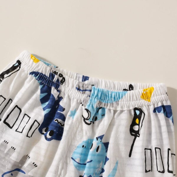 Camiseta de manga corta con estampado de animales de dibujos animados de algod?n puro para ni?os peque?os de 2 piezas y pantalones cortos a juego - Imagen 3