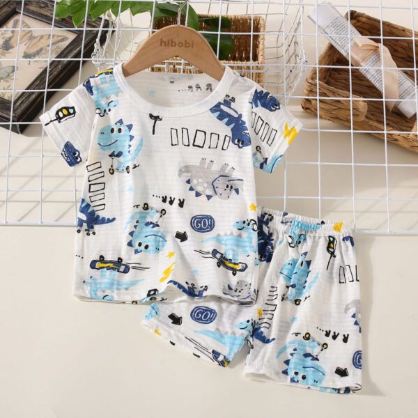Camiseta de manga corta con estampado de animales de dibujos animados de algod?n puro para ni?os peque?os de 2 piezas y pantalones cortos a juego