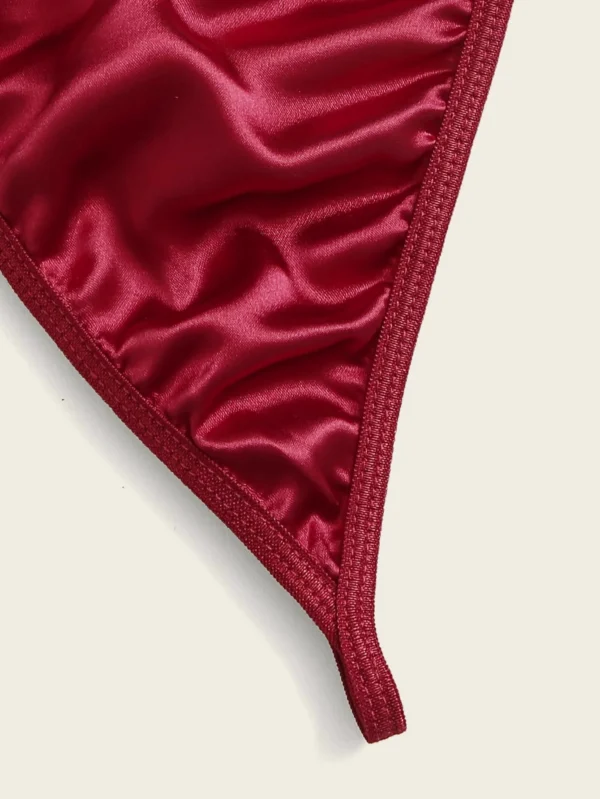 Vestido de sat?n con encaje en contraste con tanga - Imagen 3
