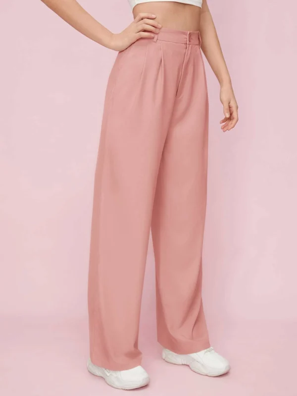 Pantalones rectos unicolor con cremallera - Imagen 3