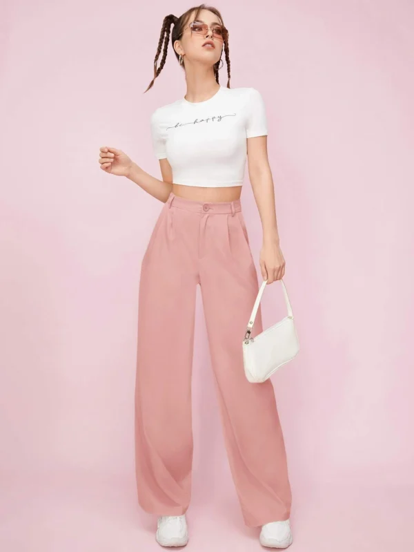 Pantalones rectos unicolor con cremallera - Imagen 4