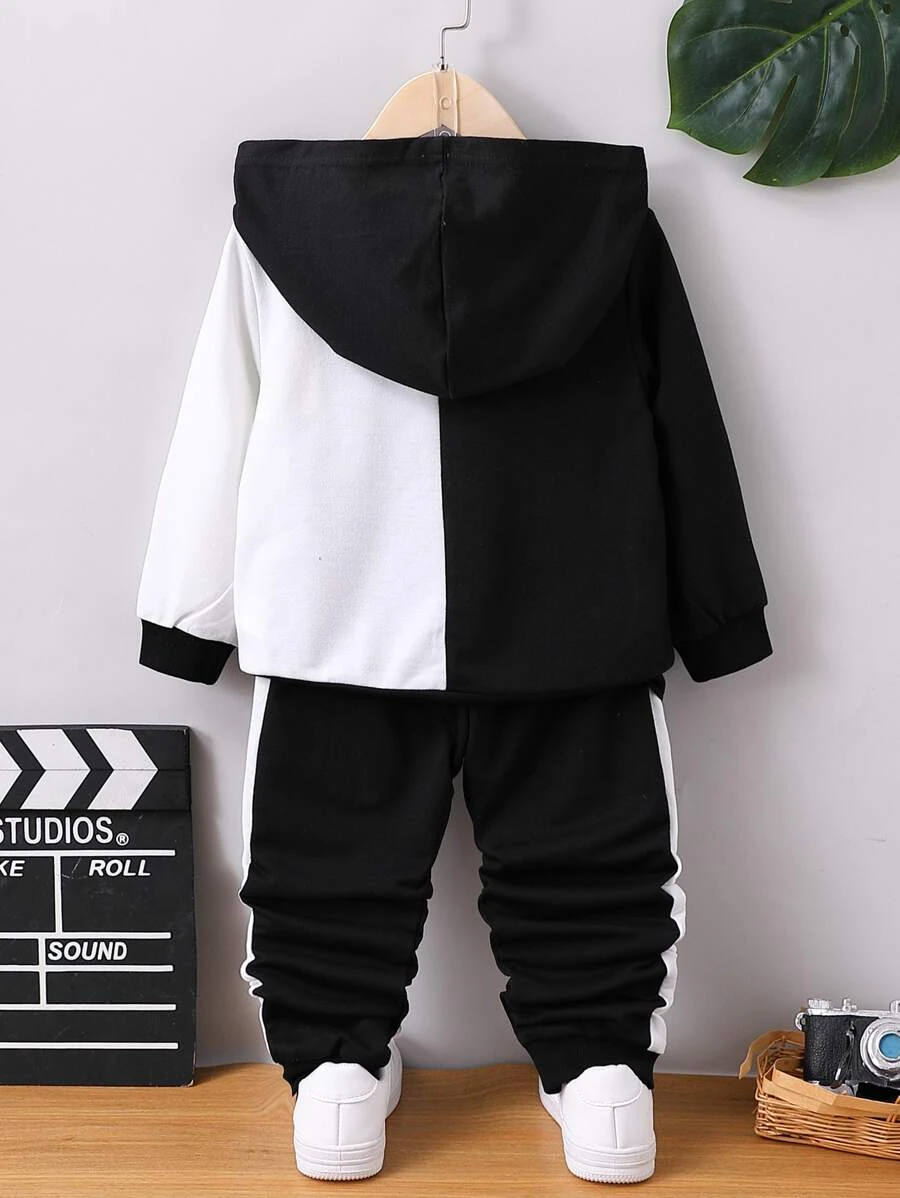 Pantalones deportivos con capucha con estampado de letra de dos tonos - Imagen 2