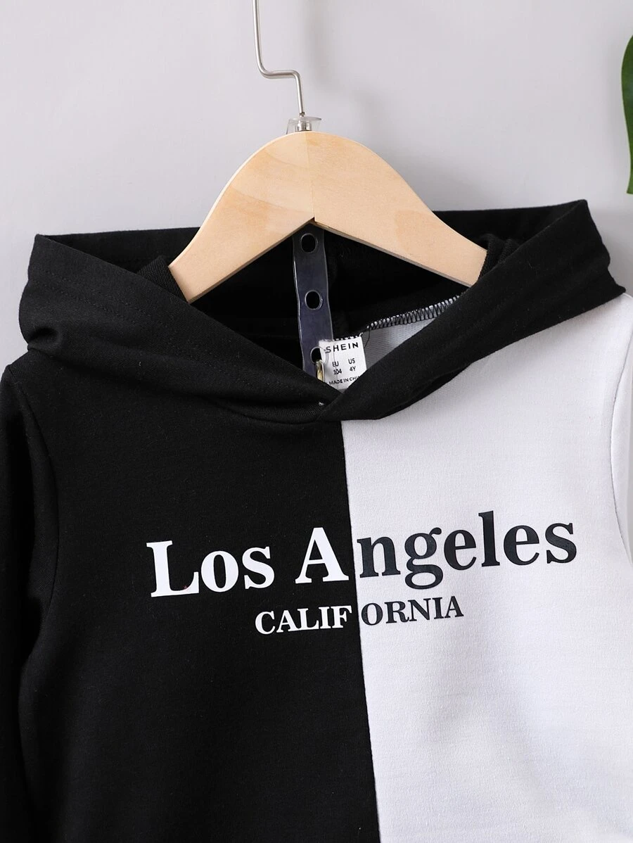 Pantalones deportivos con capucha con estampado de letra de dos tonos - Imagen 3