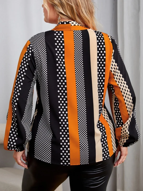Blusa de rayas & con estampado de lunares de cuello con cord?n - Imagen 2