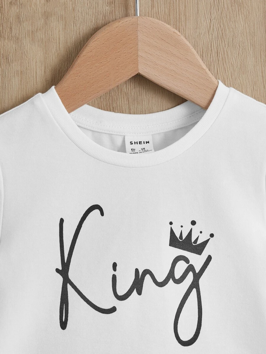 Beb? ni?o Shorts con camiseta con estampado de corona y letra - Imagen 3