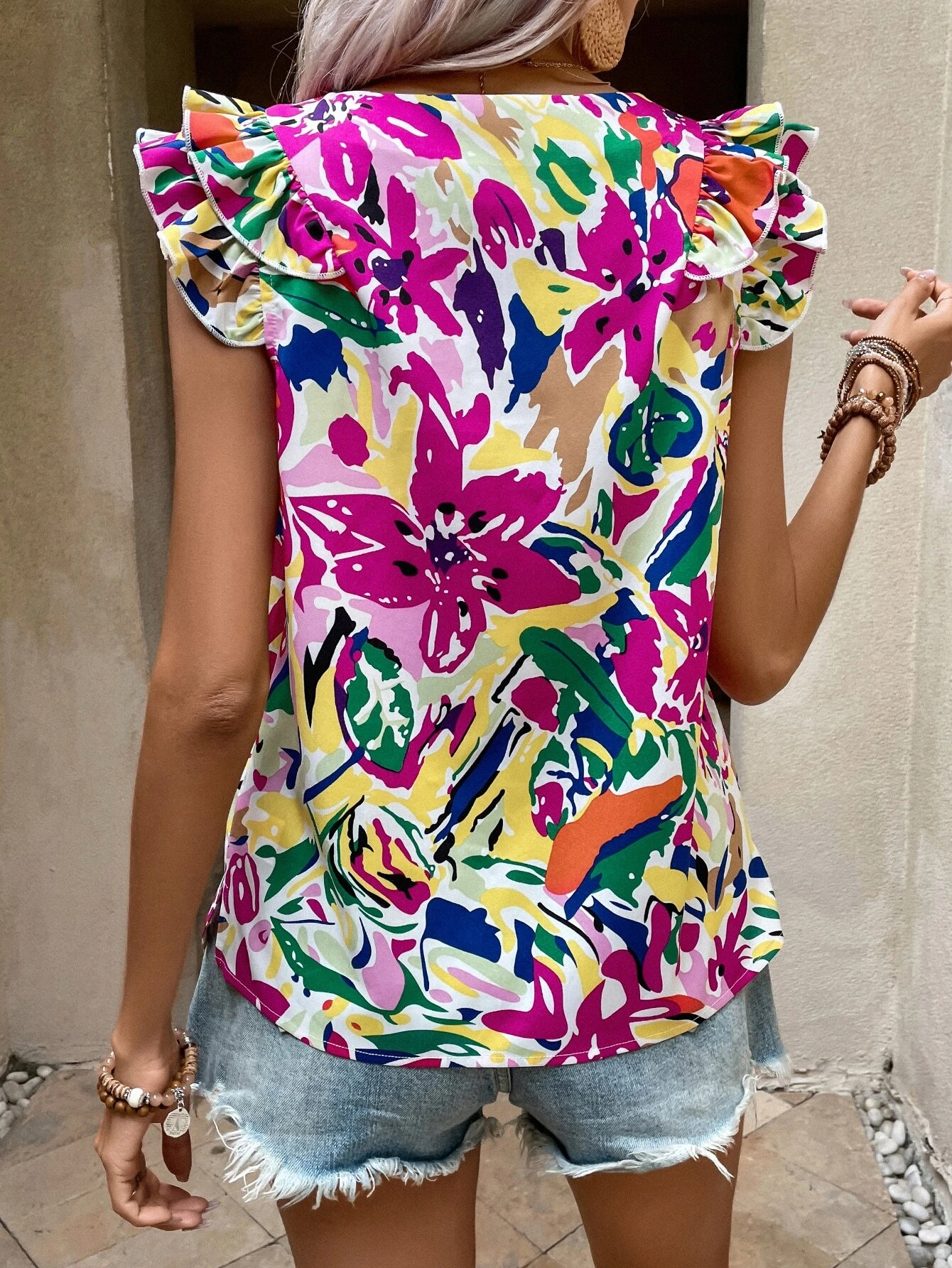 Blusa con estampado floral ribete con fruncido - Imagen 2
