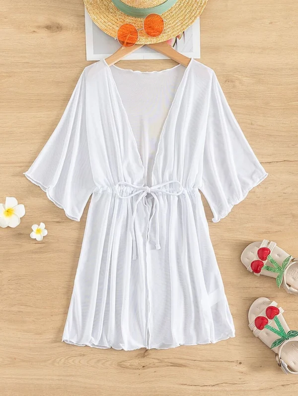 Kimono De Cintura Ajustable Con Dobladillo De Lechuga Para Ni?as