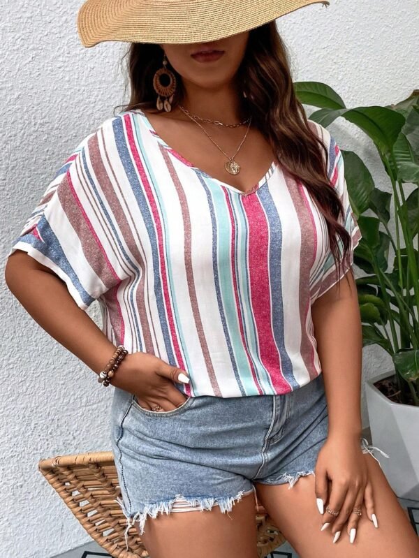 Blusa con estampado de rayas de manga murci?lago - Imagen 4