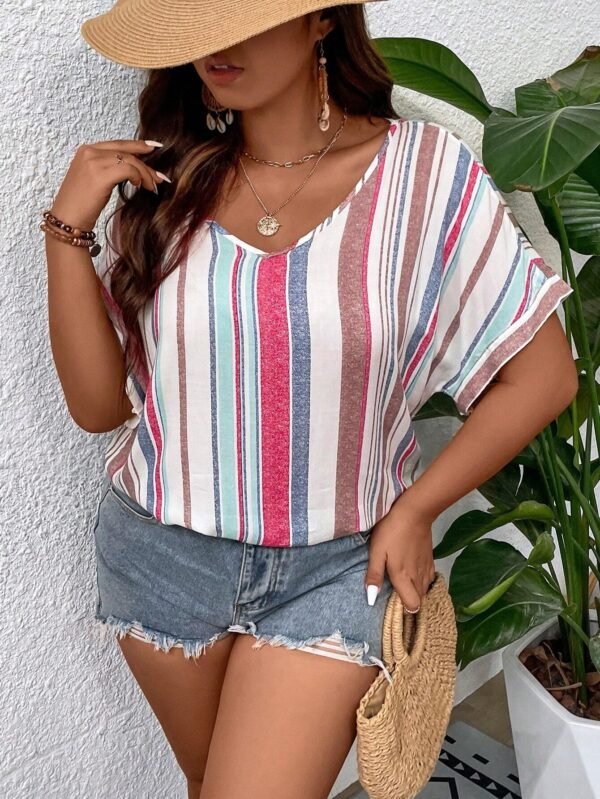 Blusa con estampado de rayas de manga murci?lago - Imagen 3