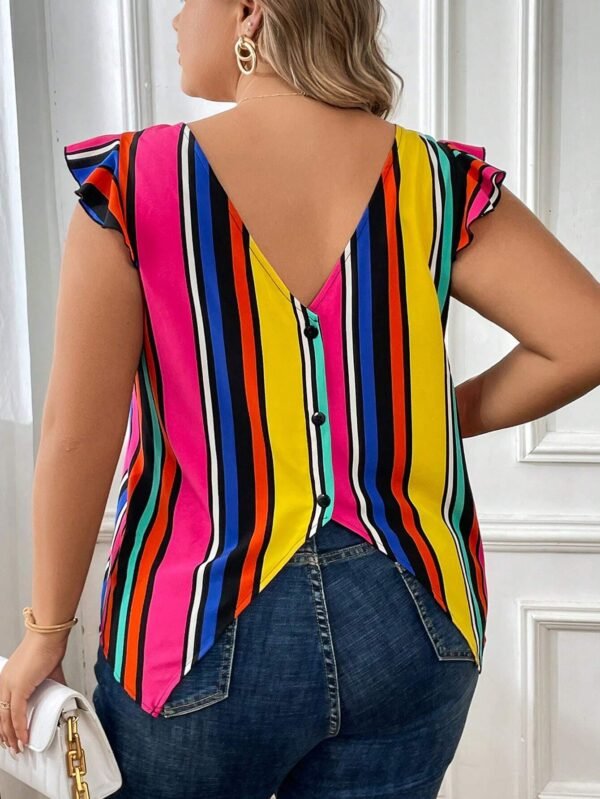 Blusa con estampado de rayas con bot?n trasero - Imagen 2