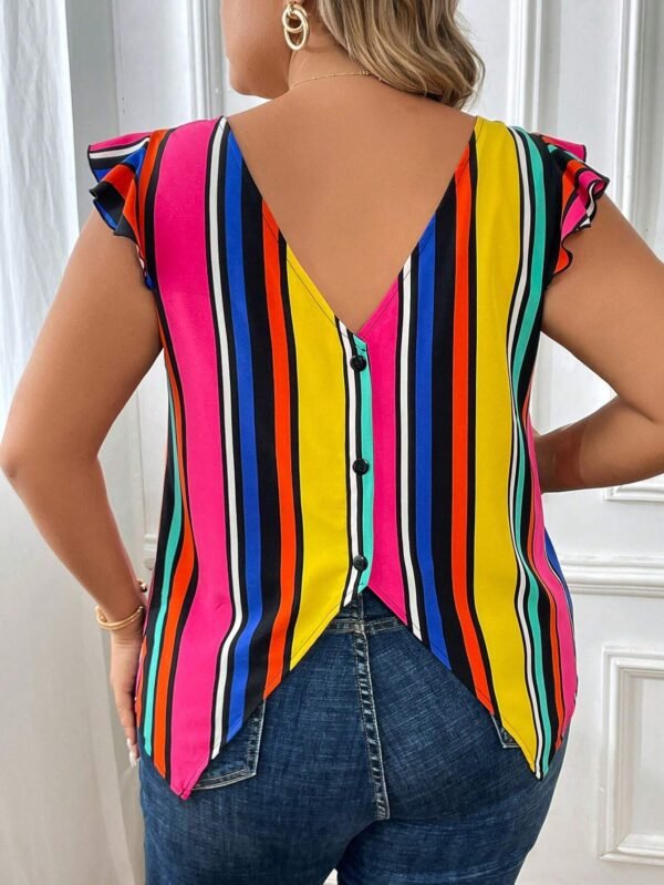 Blusa con estampado de rayas con bot?n trasero - Imagen 5