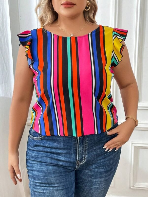 Blusa con estampado de rayas con bot?n trasero - Imagen 4