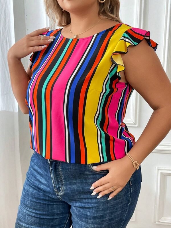 Blusa con estampado de rayas con bot?n trasero - Imagen 3