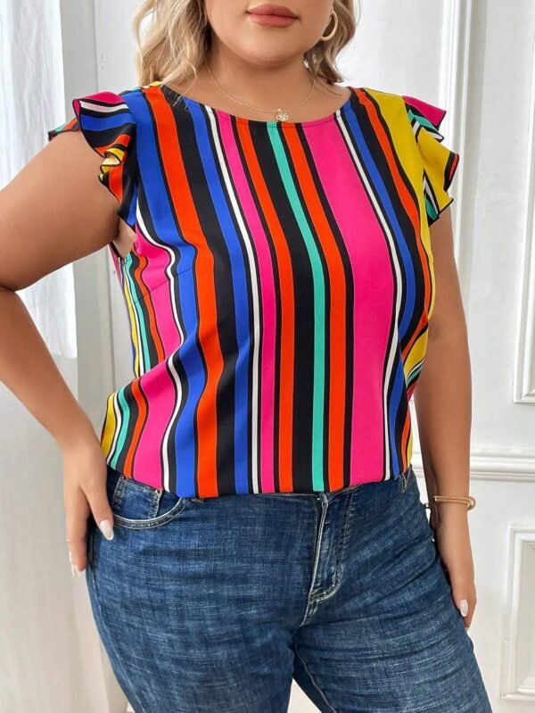 Blusa con estampado de rayas con bot?n trasero