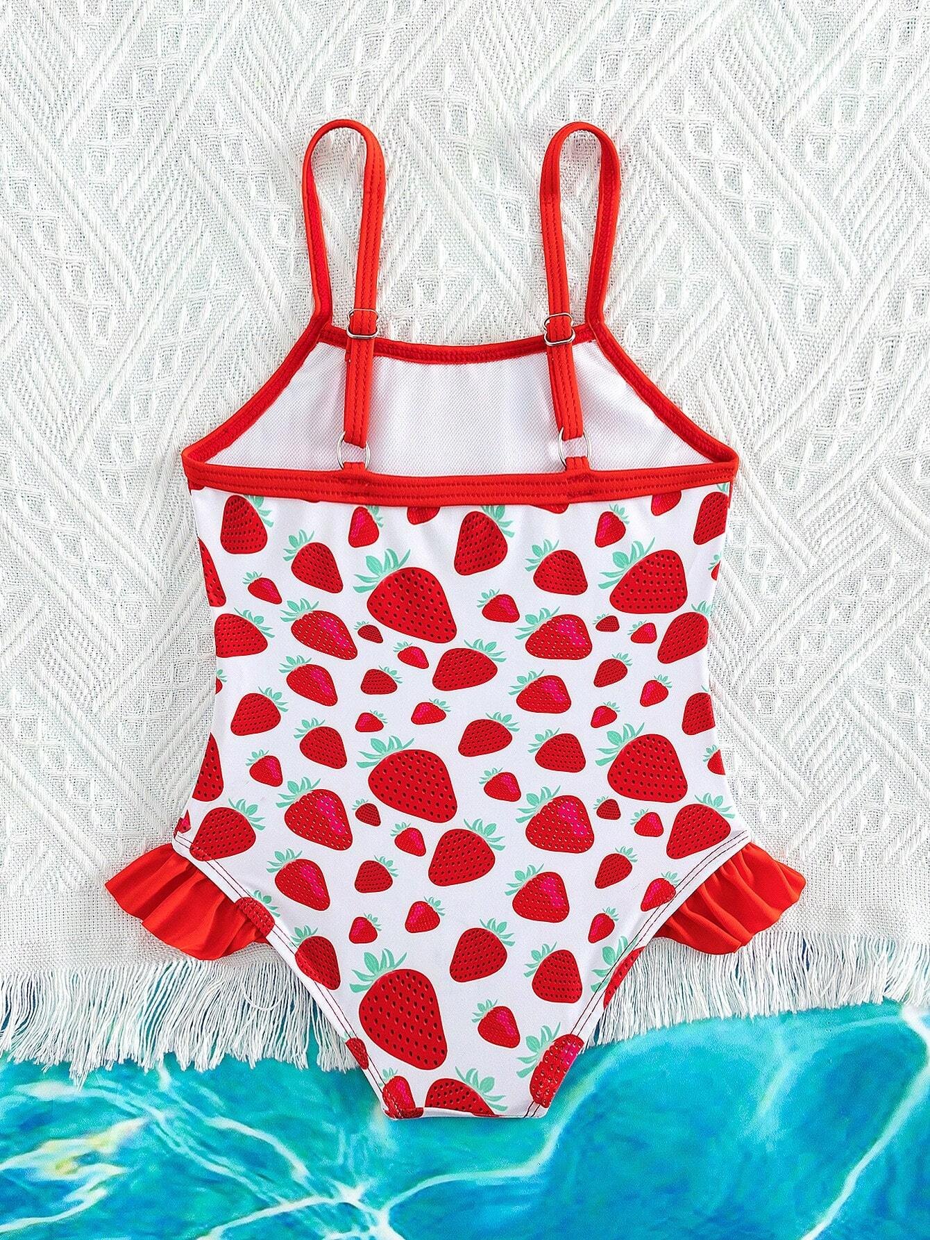 Ba?ador una pieza con estampado de fresa ribete con fruncido - Imagen 2