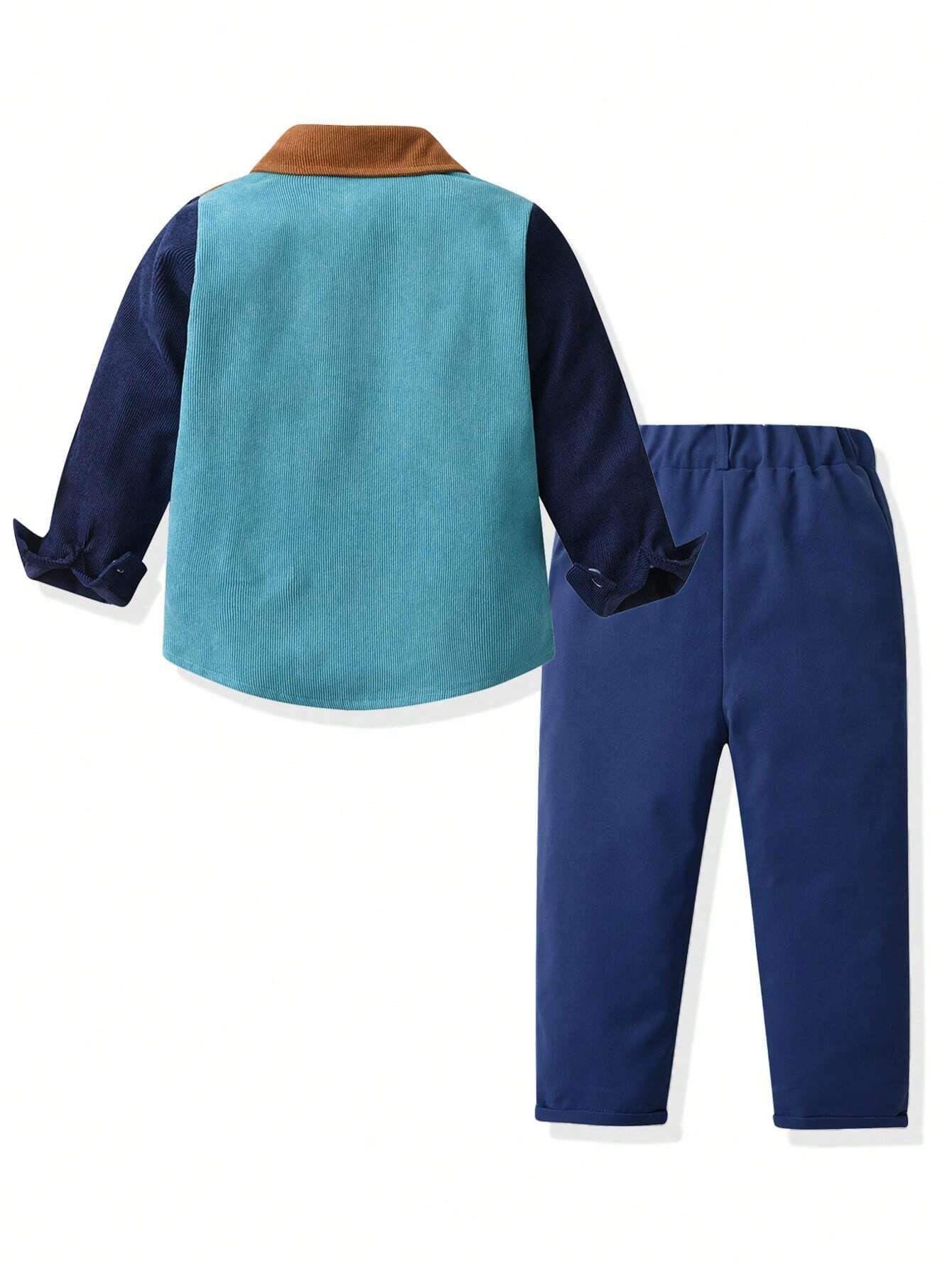 Conjunto camisa y pantal?n de color combinado con parche de bolsillo - Imagen 2