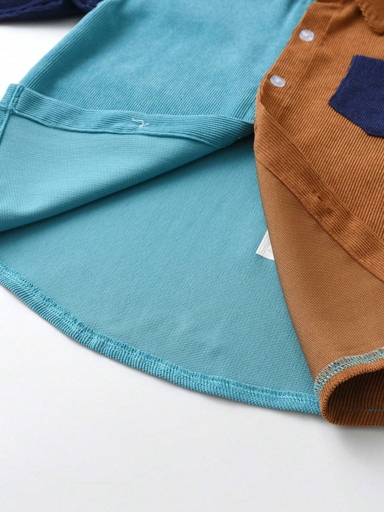 Conjunto camisa y pantal?n de color combinado con parche de bolsillo - Imagen 5