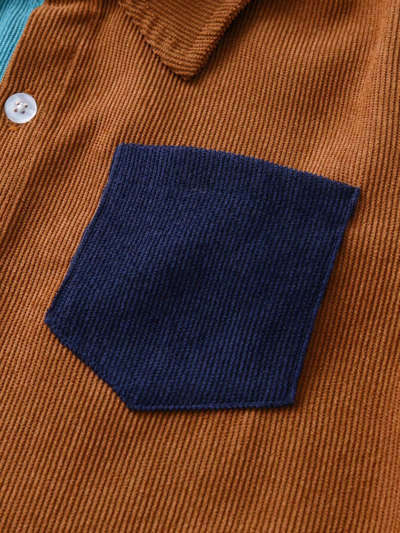 Conjunto camisa y pantal?n de color combinado con parche de bolsillo - Imagen 3