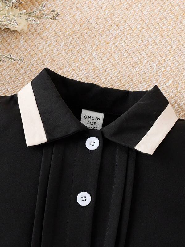 Beb? ni?o ribete en contraste Camisa & con fruncido Shorts - Imagen 4