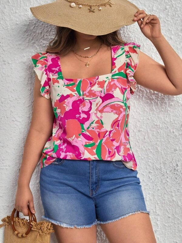 Blusa con estampado floral ribete con fruncido