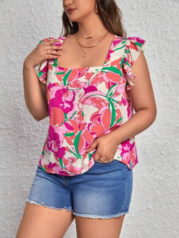 Blusa con estampado floral ribete con fruncido - Imagen 5