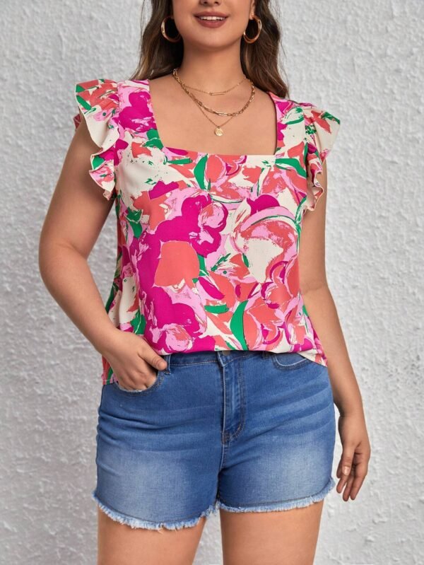 Blusa con estampado floral ribete con fruncido - Imagen 3