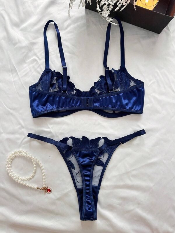 Conjunto De Lenceria Sexy De Malla Bordada Y Parcheada Para Mujer - Imagen 2