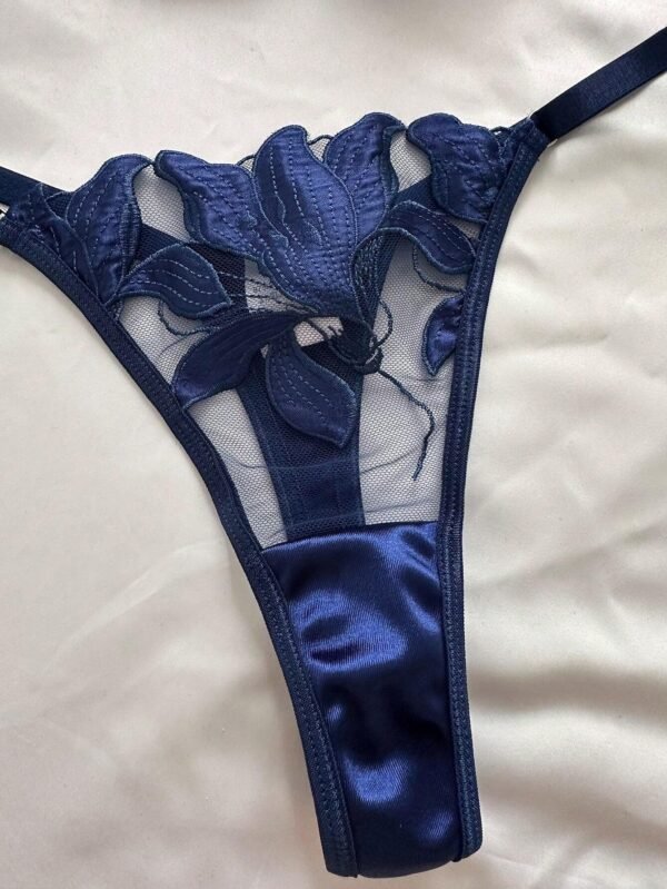 Conjunto De Lenceria Sexy De Malla Bordada Y Parcheada Para Mujer - Imagen 3