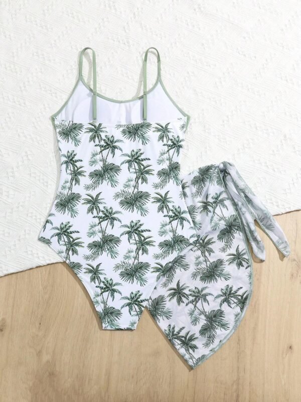 Traje De Ba?o De Una Sola Pieza Con Estampado Tropical Y Falda - Imagen 3
