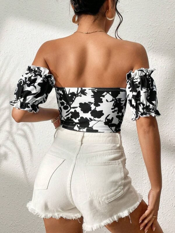 Camiseta bustier con estampado floral de hombros descubiertos - Imagen 2